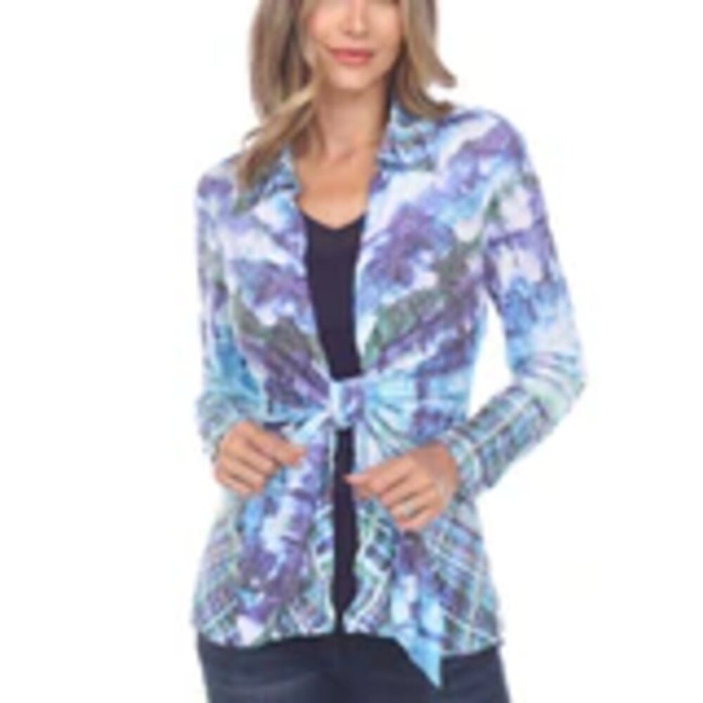 Carine "Carine by Newport Brand" Elle Sky Plaid Cardigan Top M NWT $118